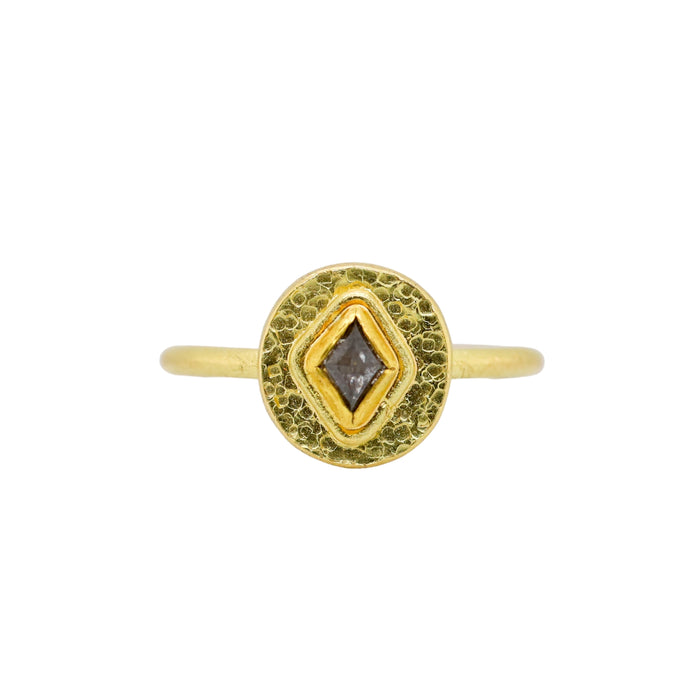 Salt and Pepper Rose Cut Diamond Ring in Yellow Gold