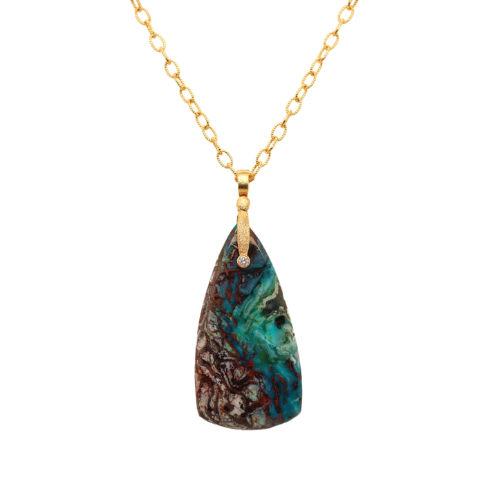 Sticks and Stones Chrysocolla and Diamond Pendant Necklace in Yellow Gold