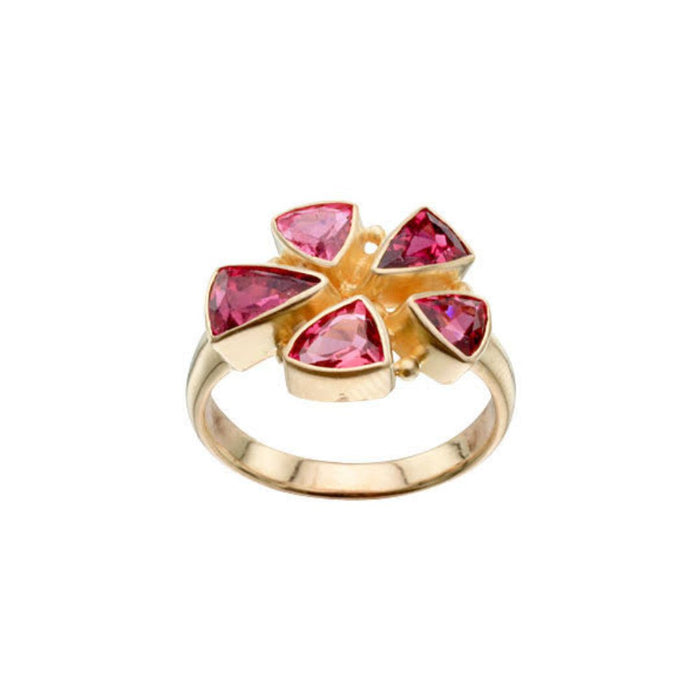 Floral Pink Tourmaline Ring in Yellow Gold