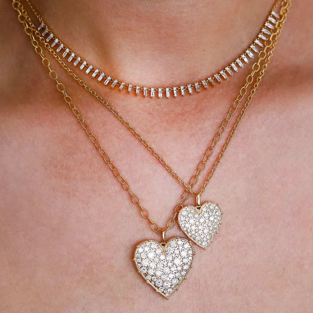 Confetti Small Heart White Diamond Pendant in Yellow Gold