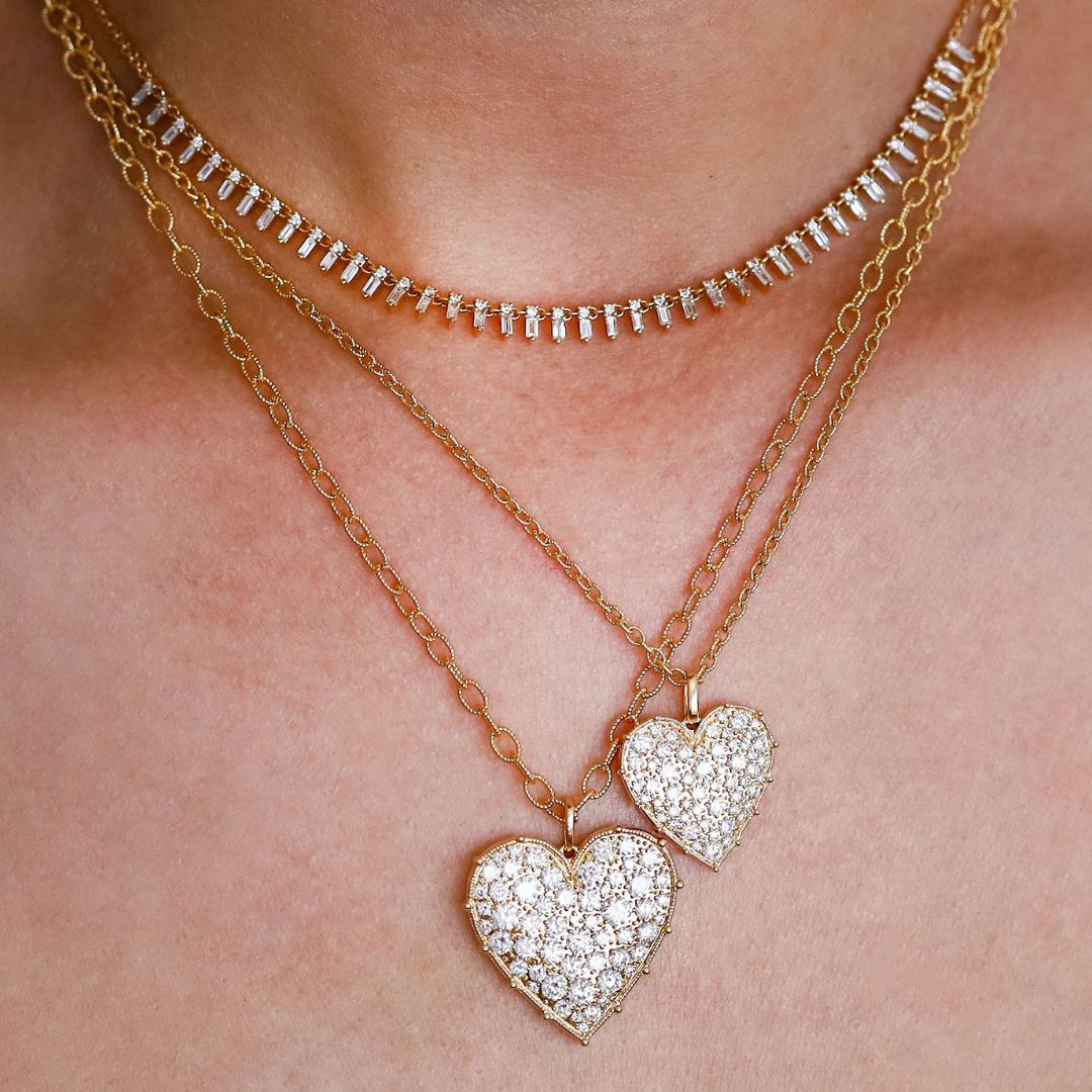 Confetti Small Heart White Diamond Pendant in Yellow Gold