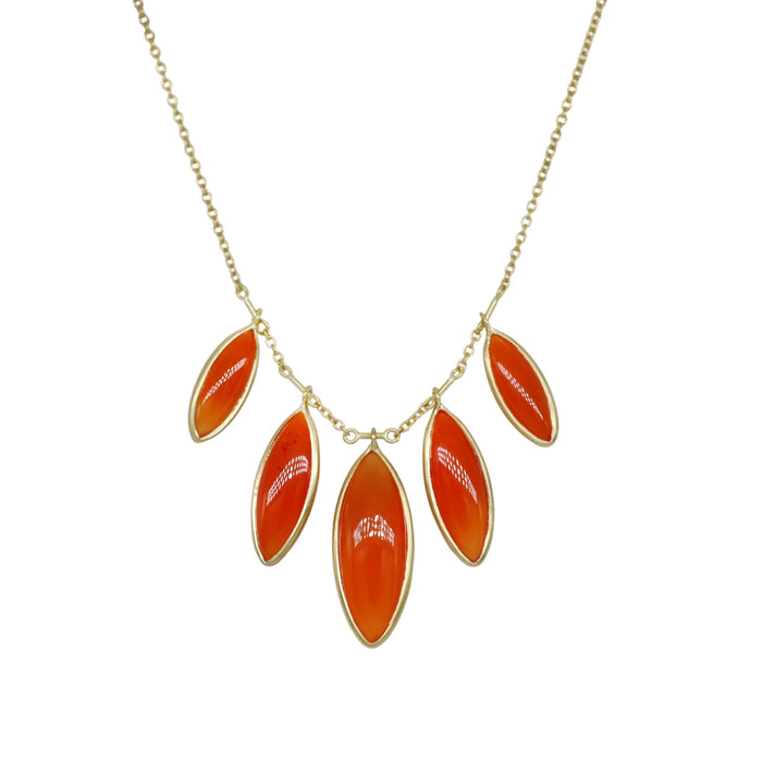 Carnelian Marquise Petals Necklace in Yellow Gold
