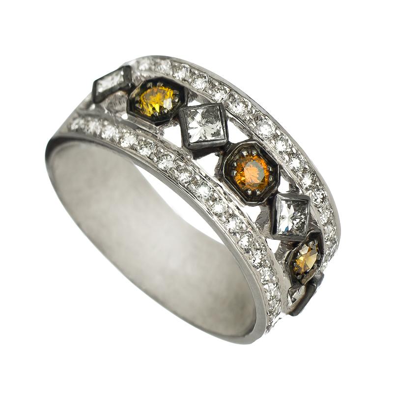 Art Deco Wide Multi-Color Diamond Band
