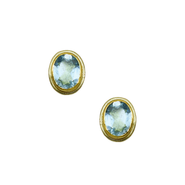 Aquamarine Oval Stud Earrings in Yellow Gold