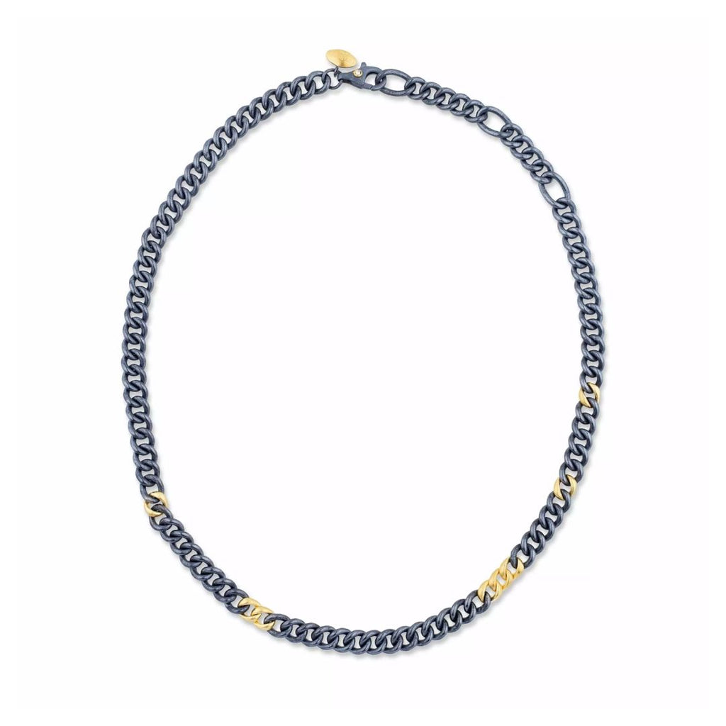 Rugged Chain Necklace in Oxidized Sterling Silver and Yellow Gold