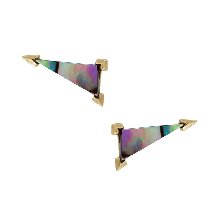 Tesserae Abalone Elongated Claw Triangle Studs in Yellow Gold