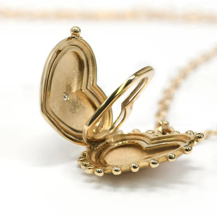 Dew Drop Heart Locket Pendant in Yellow Gold