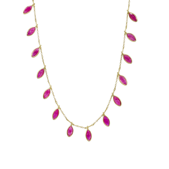 Ruby Marquise Full Fringe Necklace in Yellow Gold