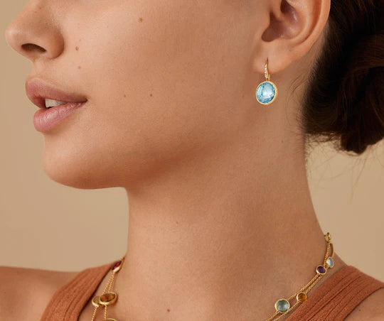 Jaipur Blue Topaz Drop Earrings in Yellow Gold