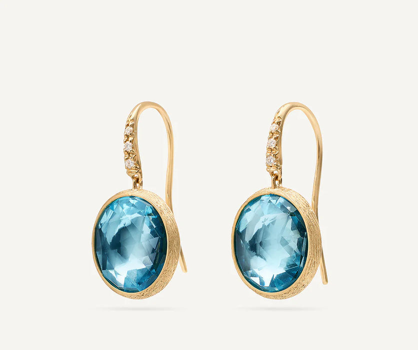 Jaipur Blue Topaz Drop Earrings in Yellow Gold