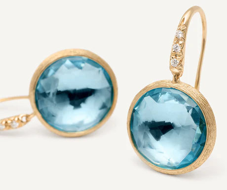 Jaipur Blue Topaz Drop Earrings in Yellow Gold