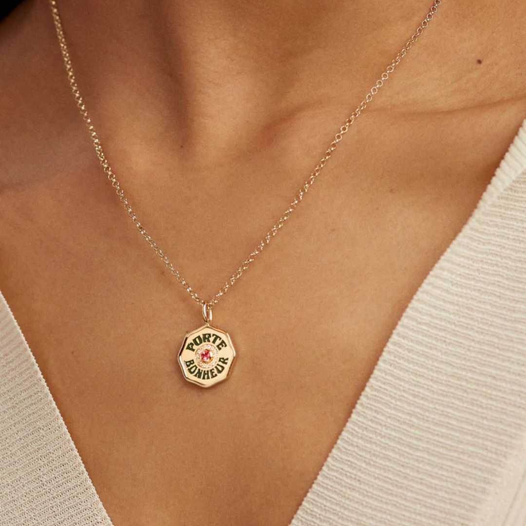 Pink Tourmaline Mini Halo Porte Bonheur Charm