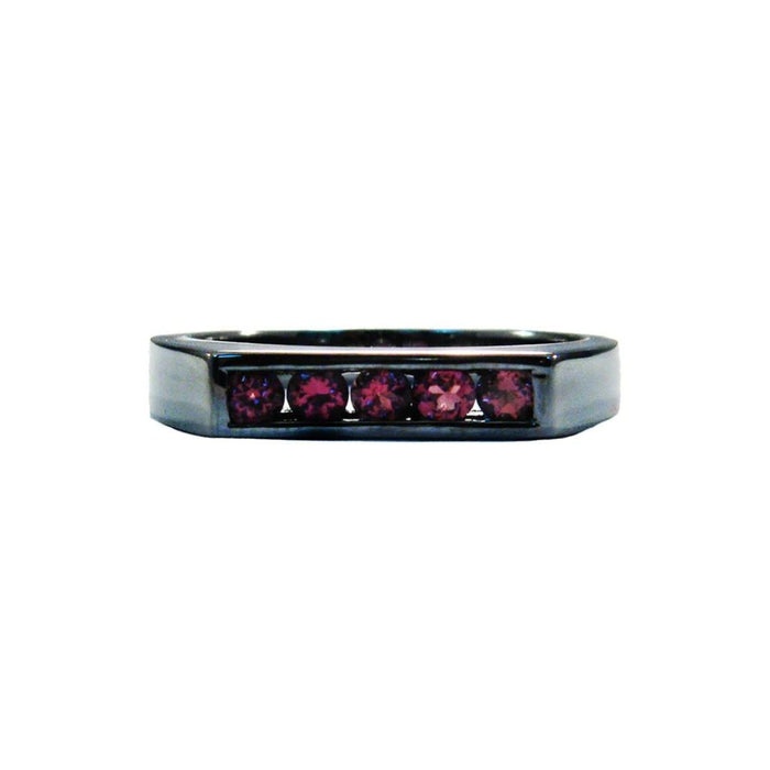 5 Stone Linear Pink Tourmaline Ring in Blackened Silver