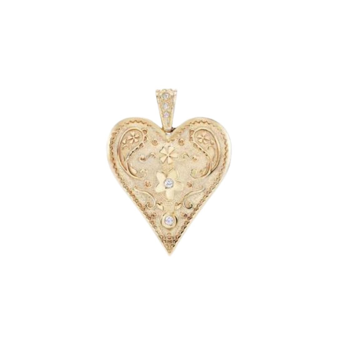 Large Southwestern Heart Charm in Yellow Gold