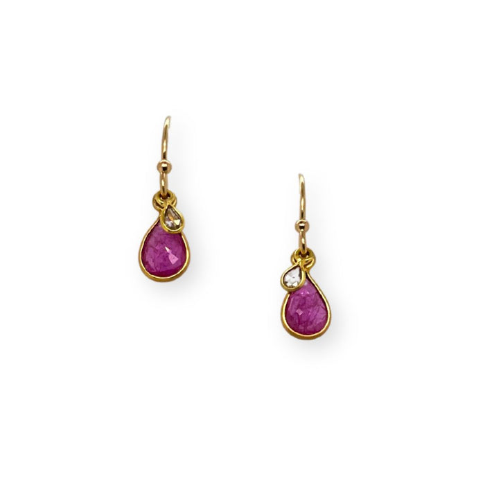 Ruby Drop Earrings in Yellow Gold