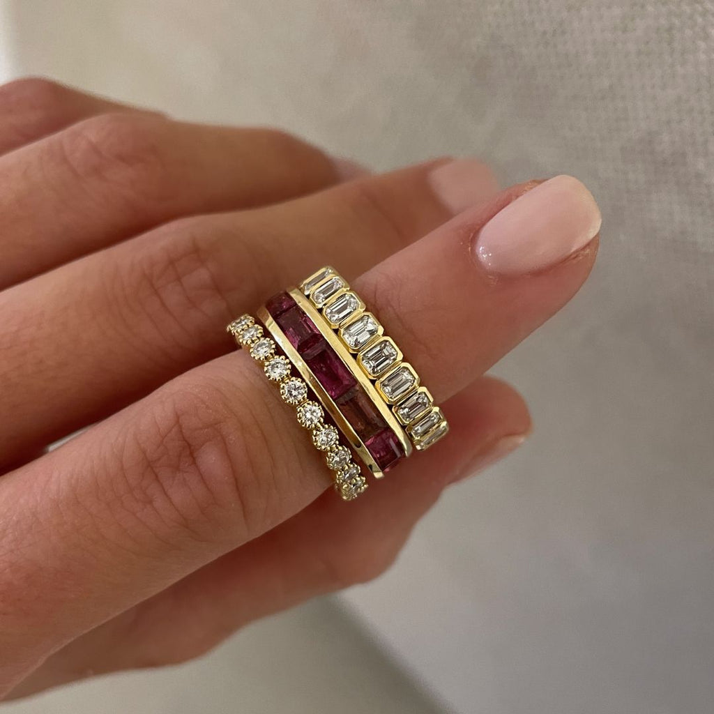 Pink Tourmaline Baguette Eternity Band in Yellow Gold