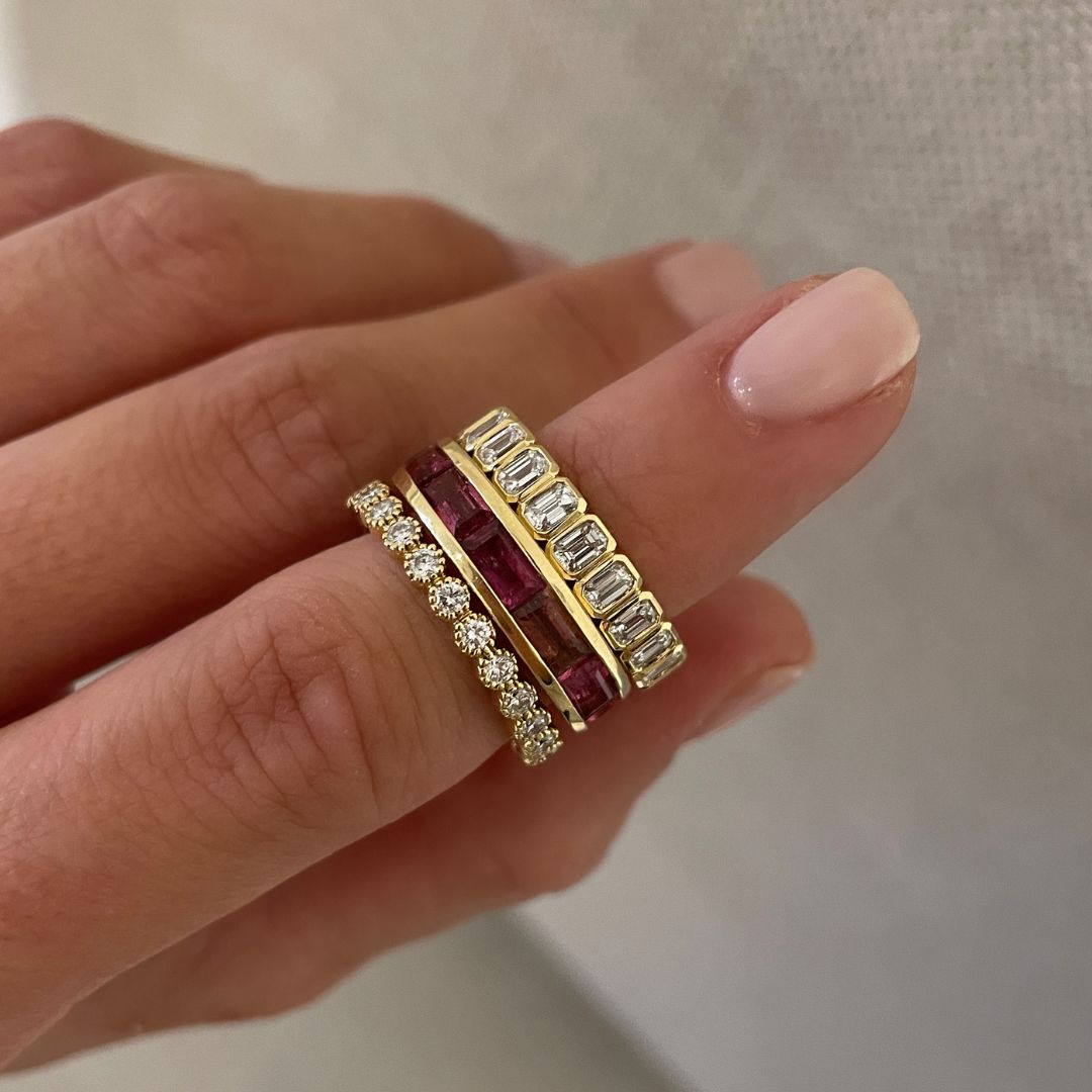 Pink Tourmaline Baguette Eternity Band in Yellow Gold