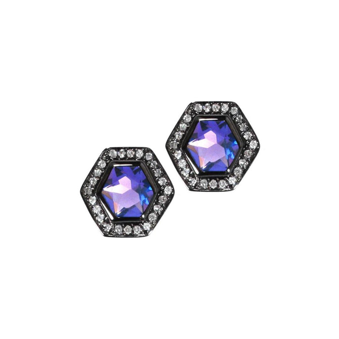 Hex Amethyst and Diamond Earrings in Blackened Silver