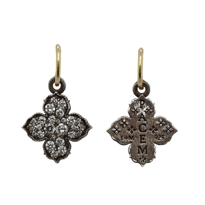 Diamond Pave North Star and Fleur de Lys Charm in Silver