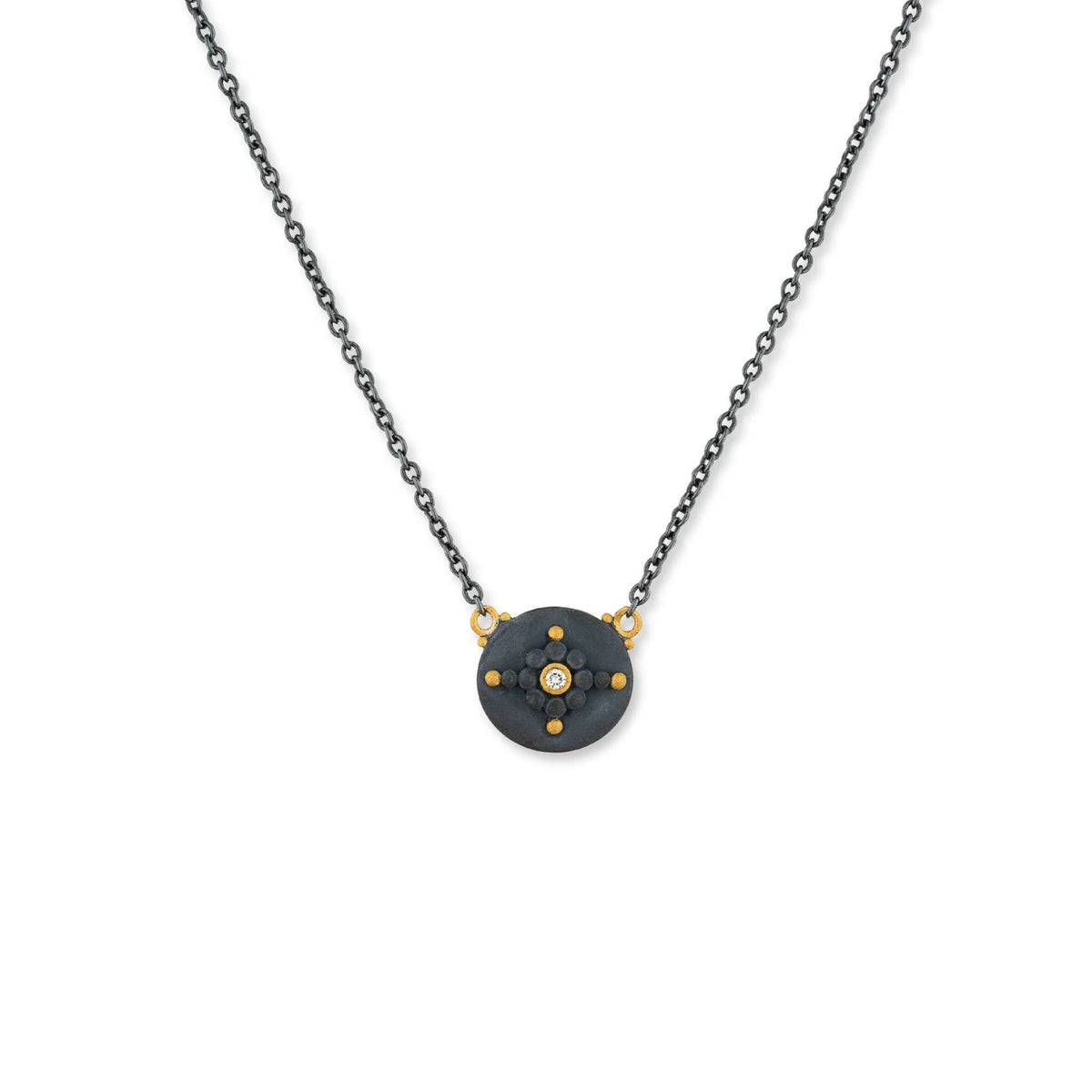 Cachet Diamond Starburst Necklace in Oxidized Sterling Silver and Yellow Gold
