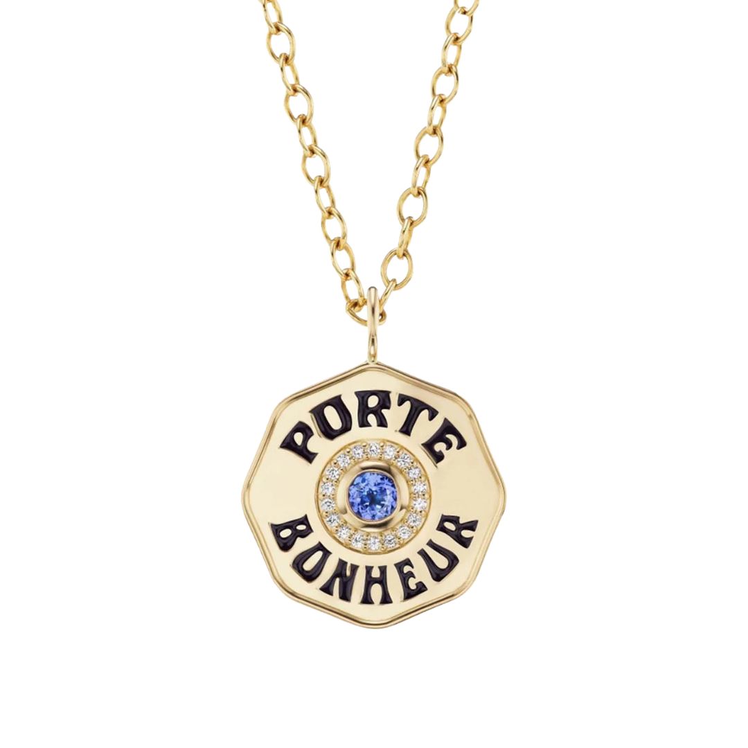 Large Porte Bonheur Tanzanite Charm in Yellow Gold
