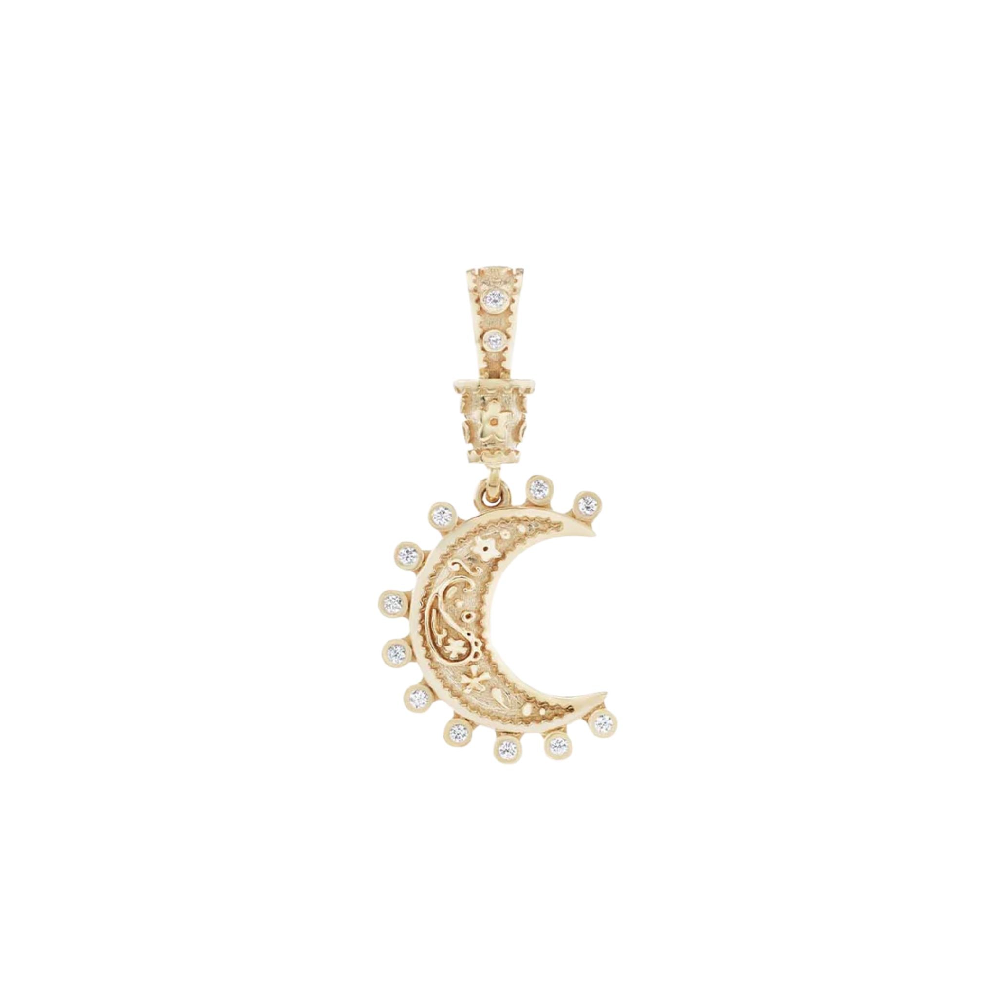 Small Southwestern Moon Charm in Yellow Gold