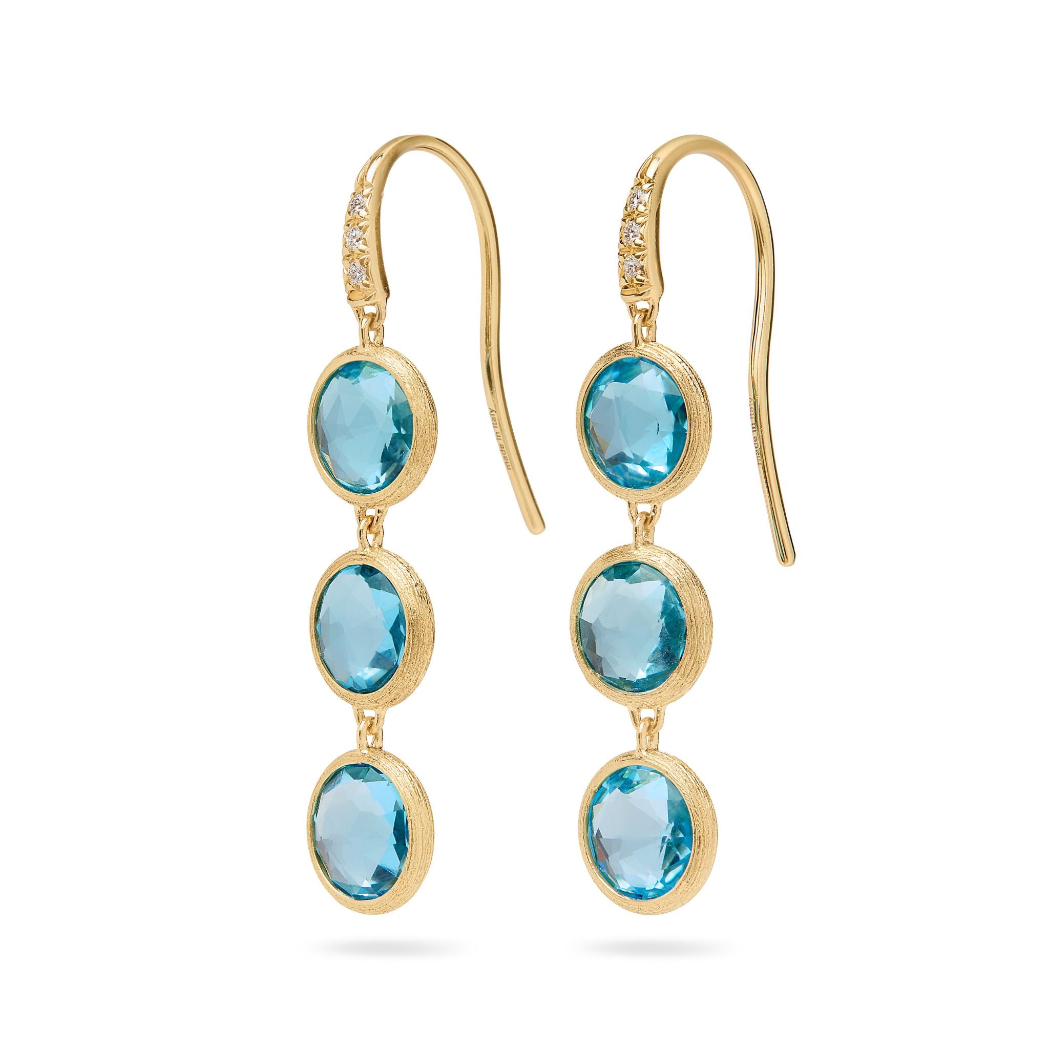 Jaipur Blue Topaz Earrings in Yellow Gold