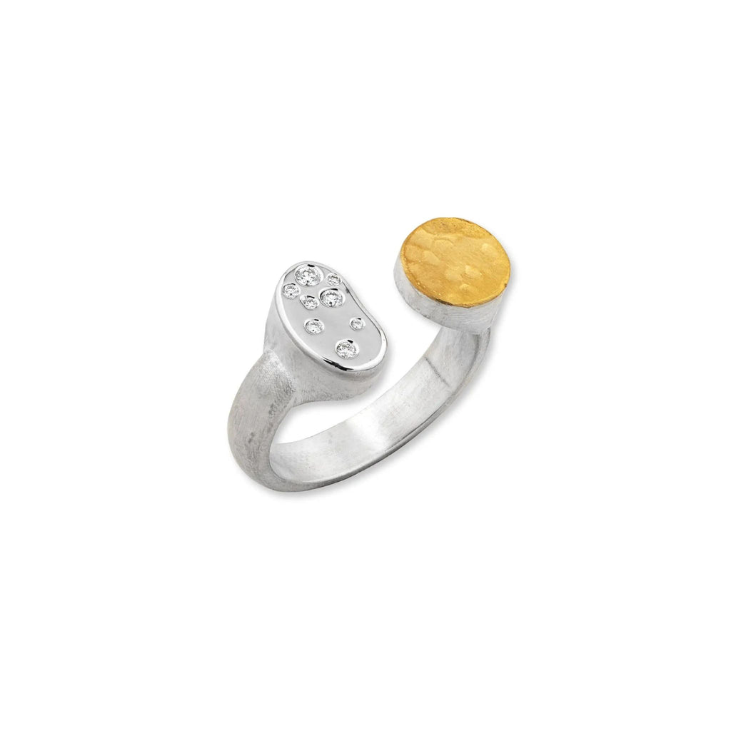 Dora Diamond Bean Ring in Sterling Silver and Yellow Gold