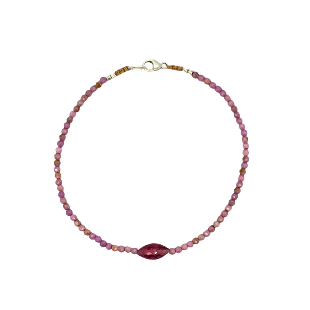 Lavendar Opal and Pink Tourmaline Beaded Bracelet in Sterling Silver
