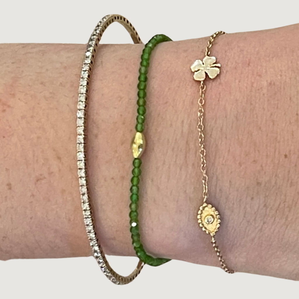 Dew Drop Evil Eye Clover & Hamsa Bracelet in Yellow Gold