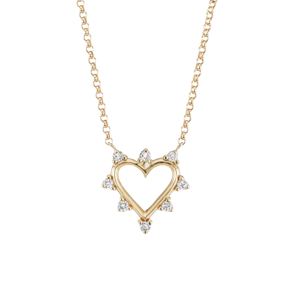 Mini Open Heart Diamond Necklace in Yellow Gold