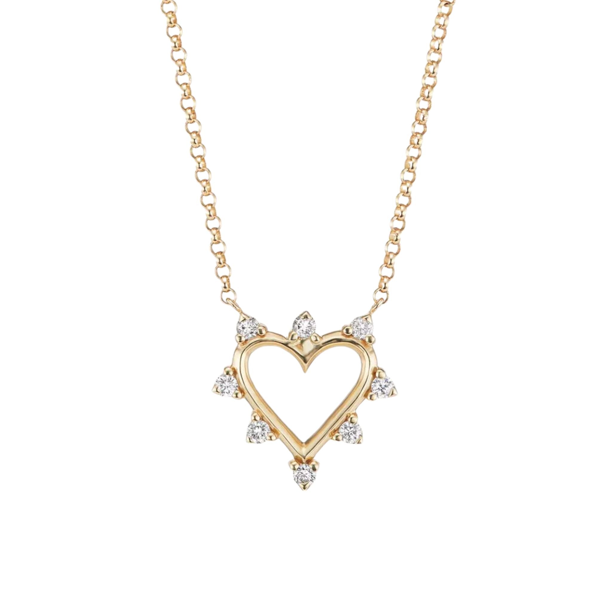 Mini Open Heart Diamond Necklace in Yellow Gold