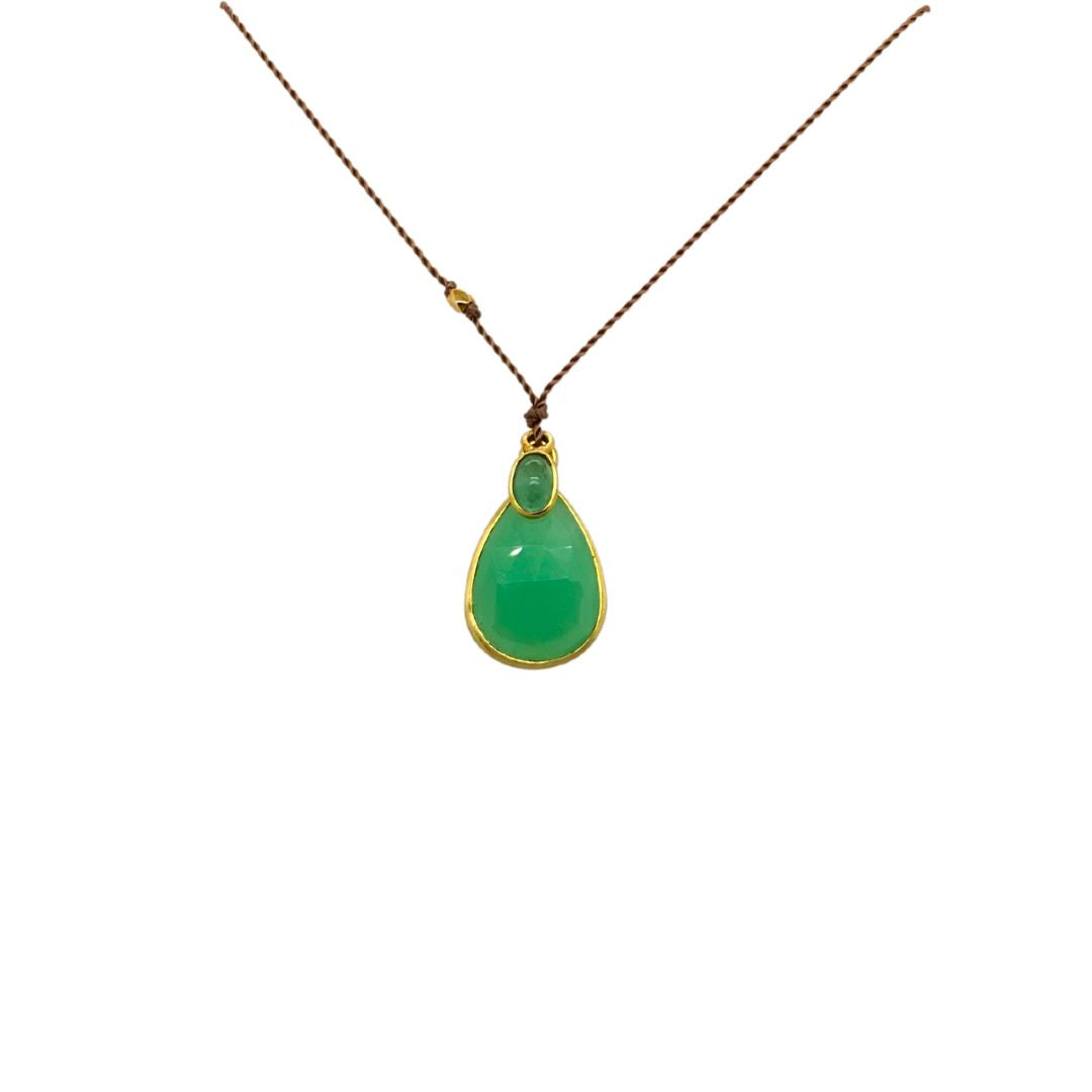 Chrysoprase Pendant Necklace in Yellow Gold