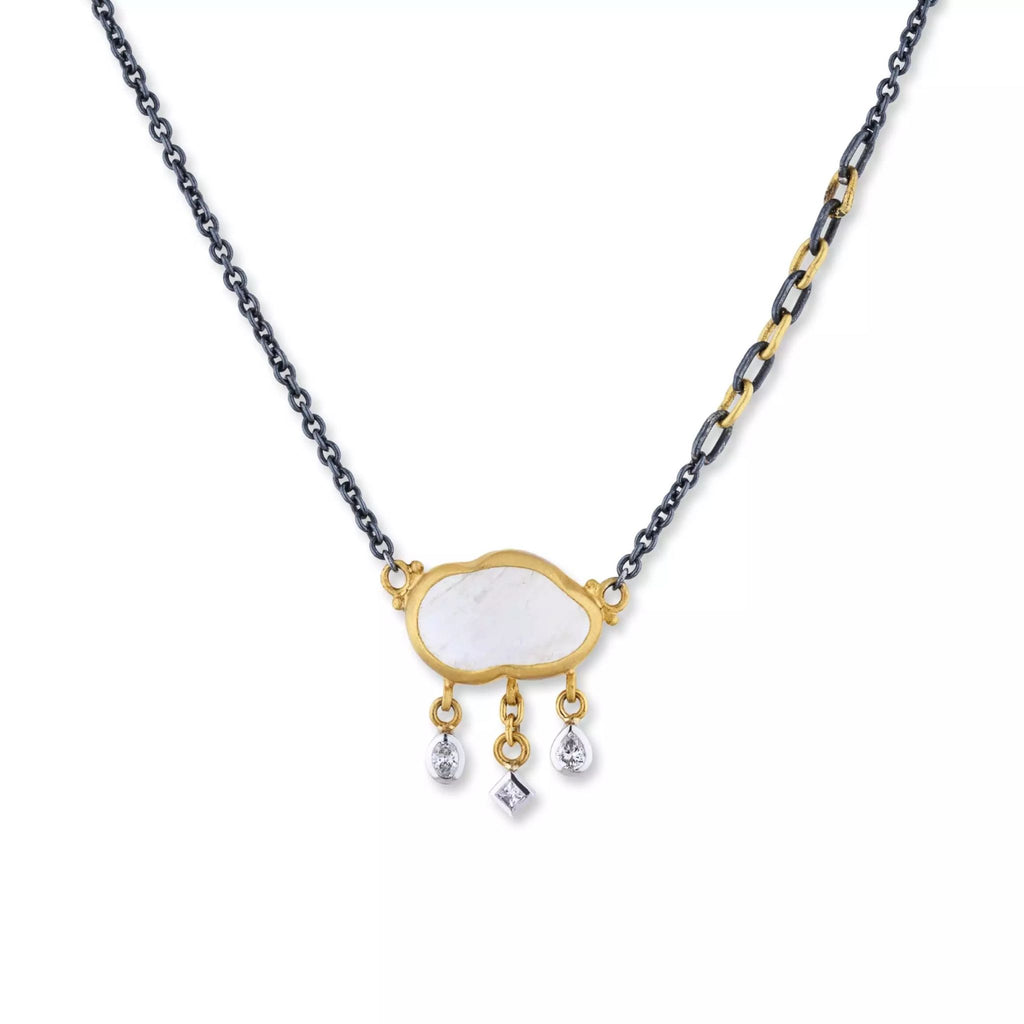 Moondance Thunderstorm Moonstone Necklace in Oxidized Sterling Silver and Yellow Gold