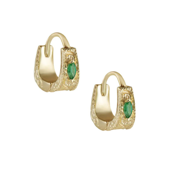 Dala Textured Emerald Huggies in Yellow Gold