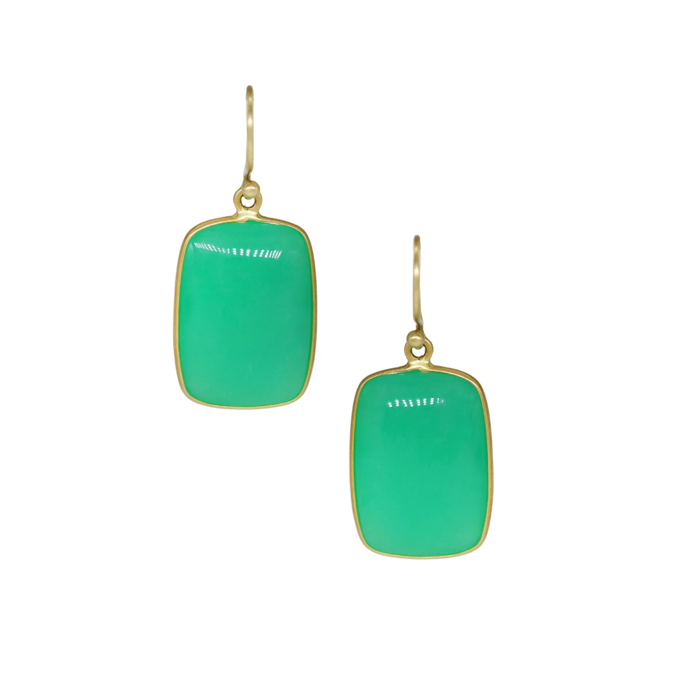 Chrysoprase Cushion Drop Earrings in Yellow Gold