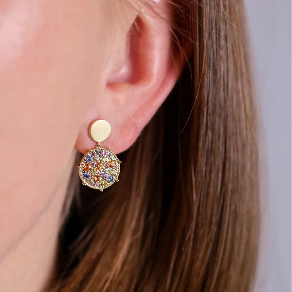 Confetti Disc Drop Earrings in Yellow Gold