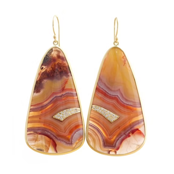 Laguna Agate Earrings in Yellow Gold with Diamond Inlay