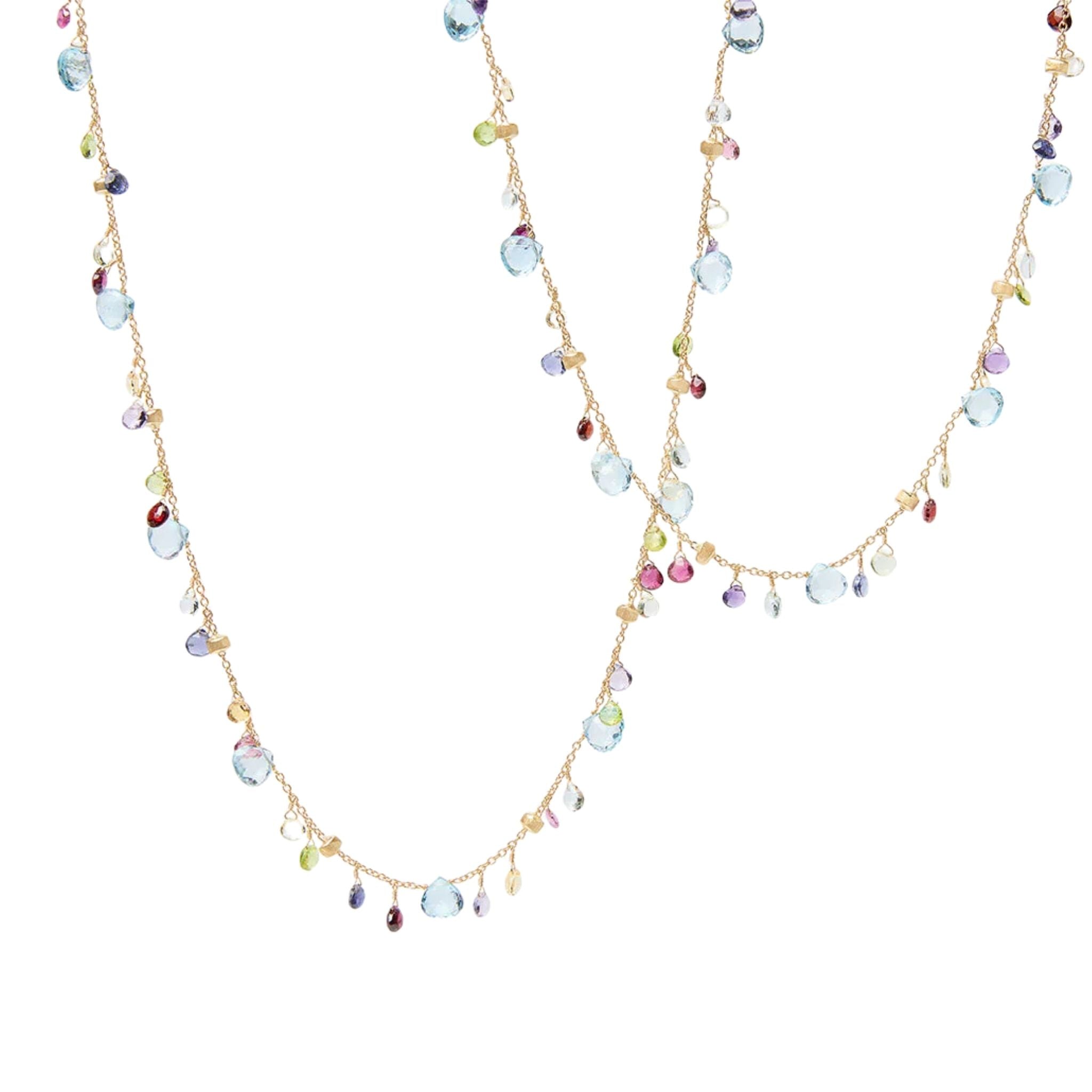 Paradise Mixed Gemstone Long Necklace in Yellow Gold