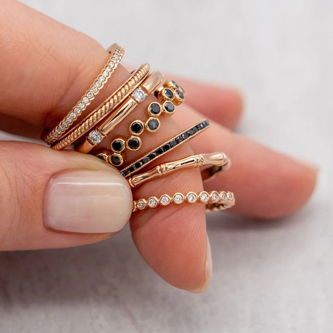 Mini Bezel White Diamond Band in Yellow Gold