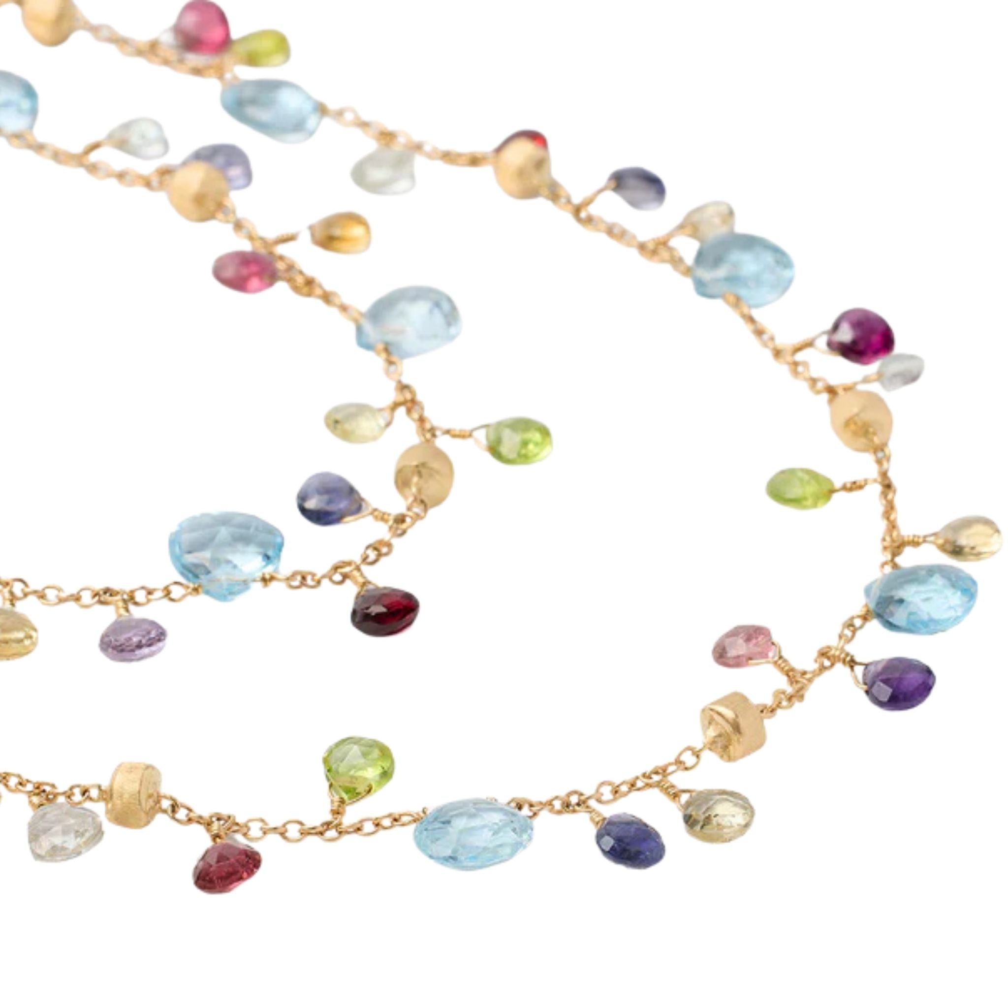 Paradise Mixed Gemstone Long Necklace in Yellow Gold
