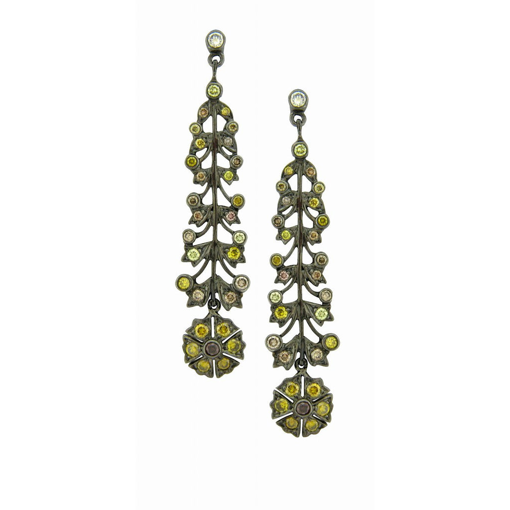Camelia Green and Yellow Diamond Long Earrings