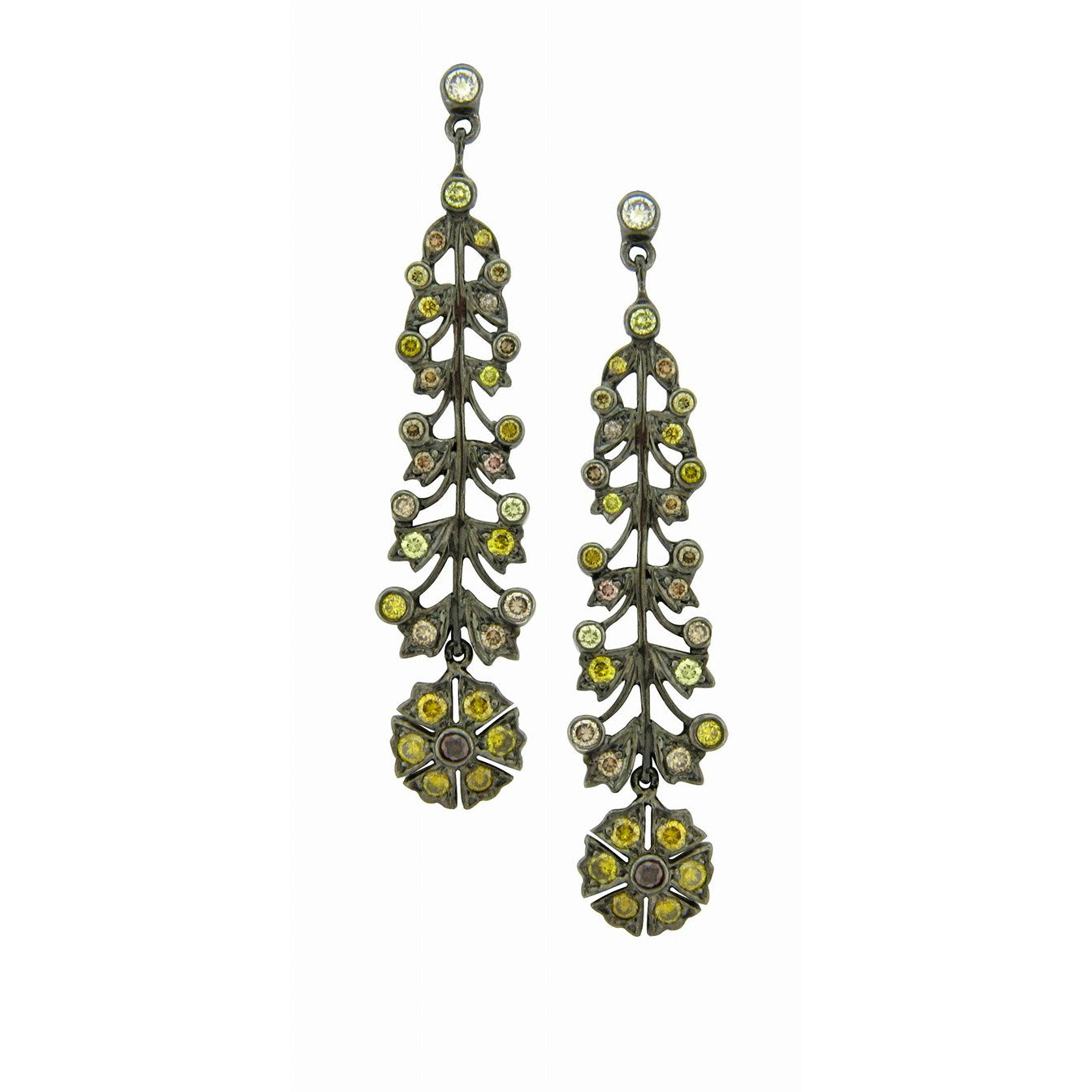 Camelia Green and Yellow Diamond Long Earrings