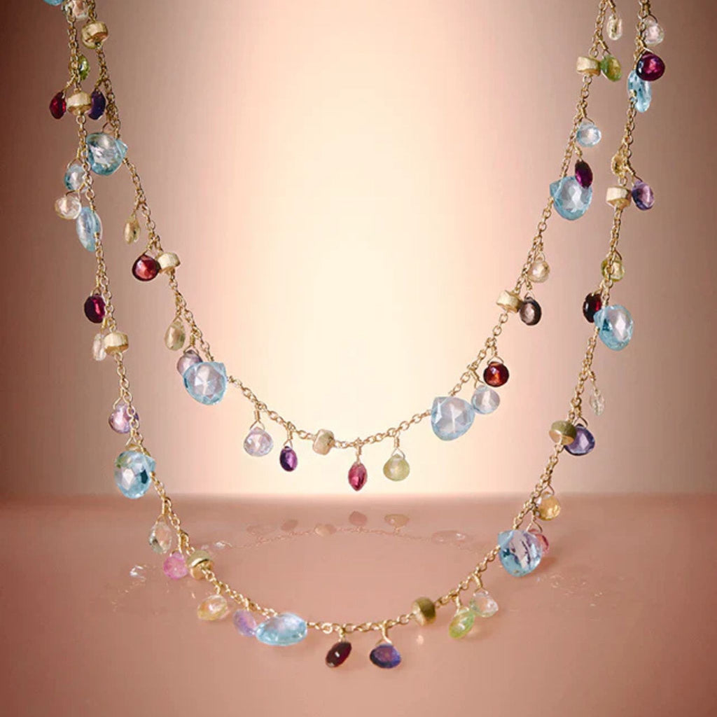 Paradise Mixed Gemstone Long Necklace in Yellow Gold