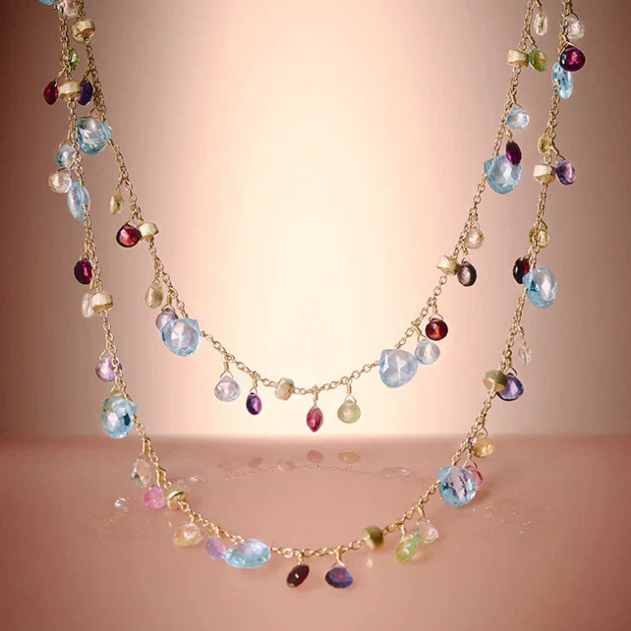 Paradise Mixed Gemstone Long Necklace in Yellow Gold