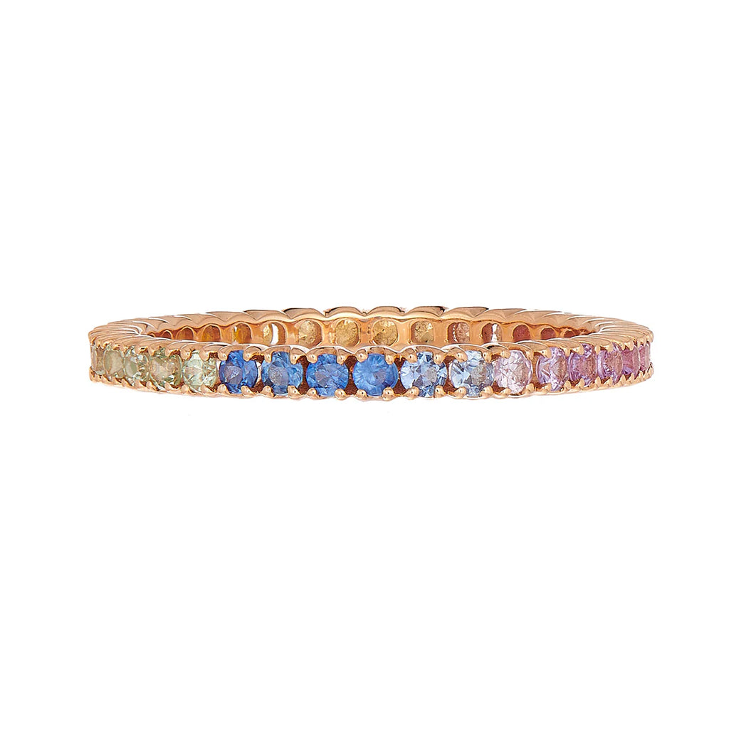 Rainbow Sapphire Prong Band in Rose Gold