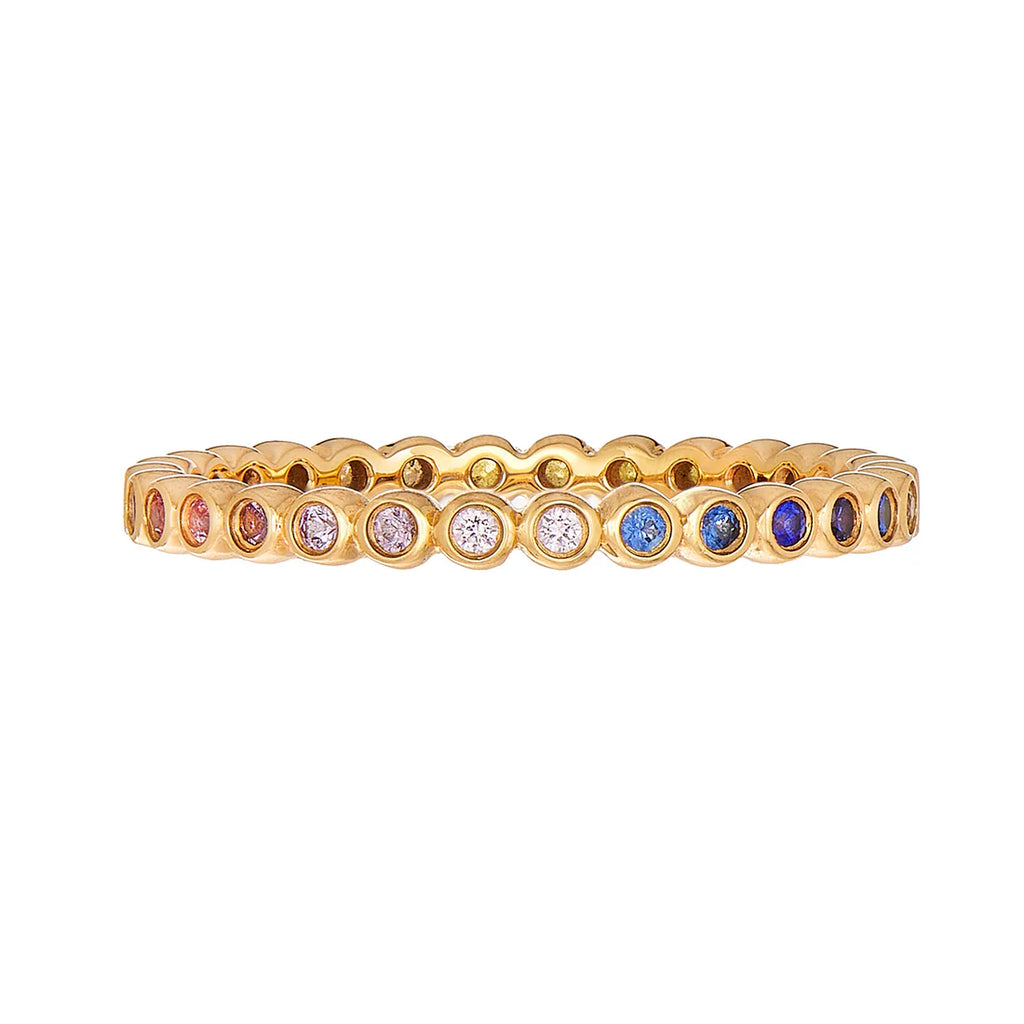 Rainbow Sapphire Mini Bezel Band in Yellow Gold