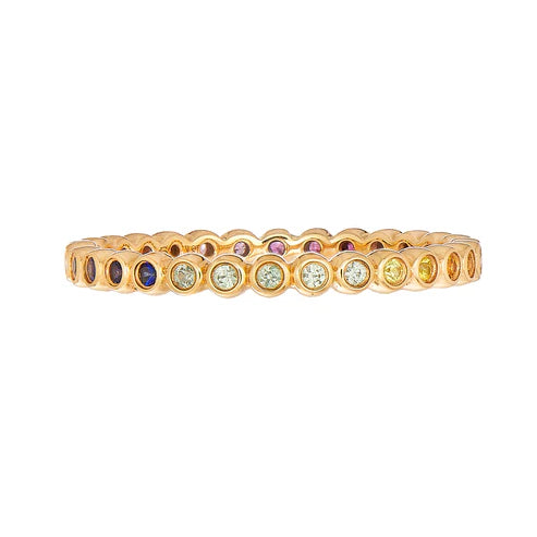 Rainbow Sapphire Mini Bezel Band in Yellow Gold