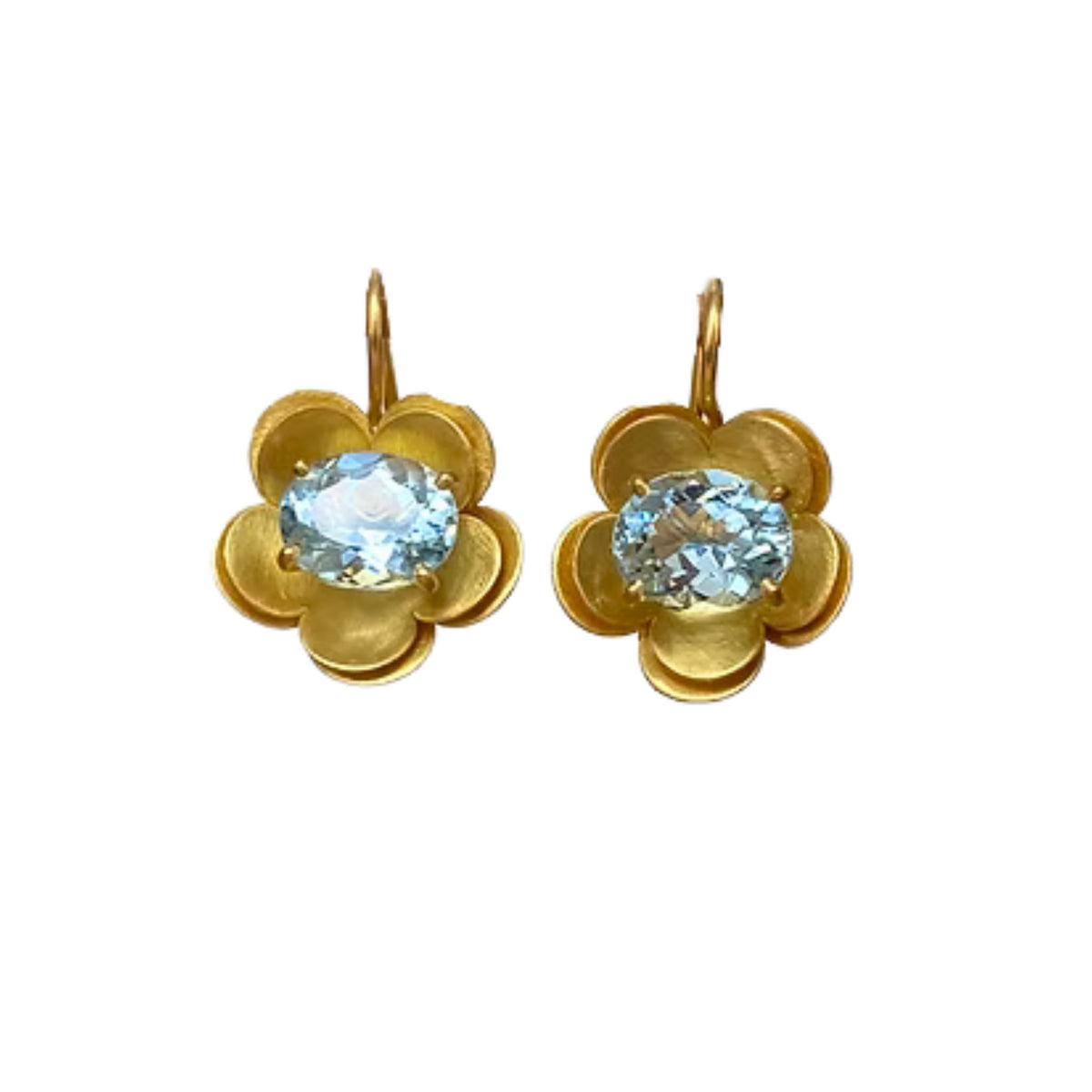 Forget-Me-Not Aquamarine Layered Flower Earrings in Yellow Gold