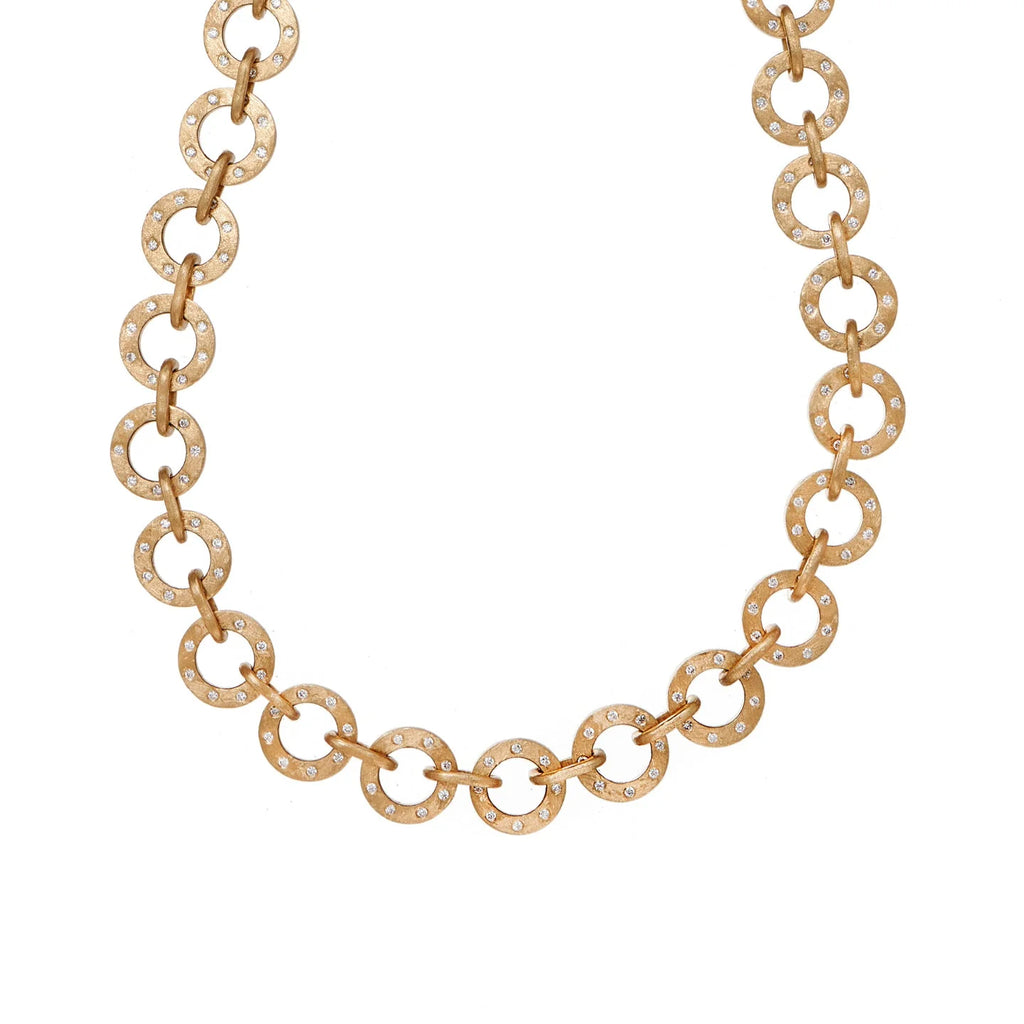 Dunes Circle White Diamond Link Necklace in Yellow Gold